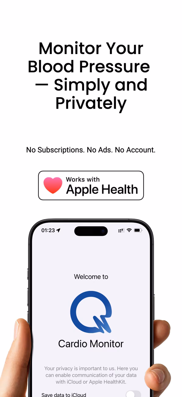 Q Cardio Monitor zeigt eine Blutdruckmessung auf dem iPhone